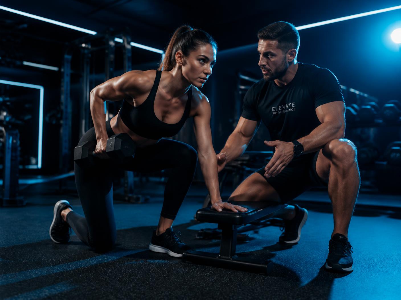Personal trainer begeleidt een klant in een sportschool